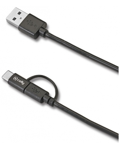 CELLY dátový kábel s konektorom microUSB a redukciou USB-C