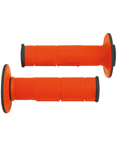 RTECH gripy Racing dvojvrstvové mäkké oranžovo-čierne pár dĺžka 116 mm